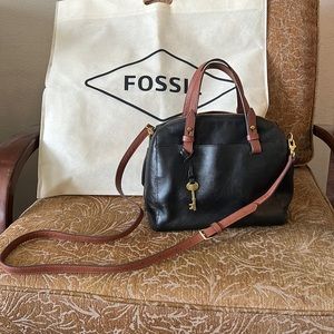 Fossil Rachel zip leather satchel, black, like new